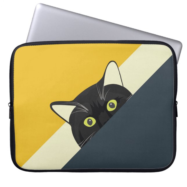 Purrfect Protection: Black Cat Laptop Sleeve (Front)