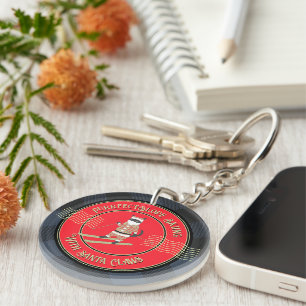 Purrfect-Slope Skiing with Santa Claws Circle Key Ring