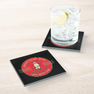 Purrfect-Slope Skiing with Santa Claws Glass Coaster