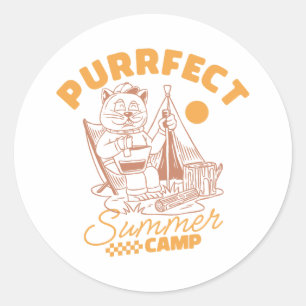 Purrfect Summer Camp – Vintage Cat Classic Round Sticker