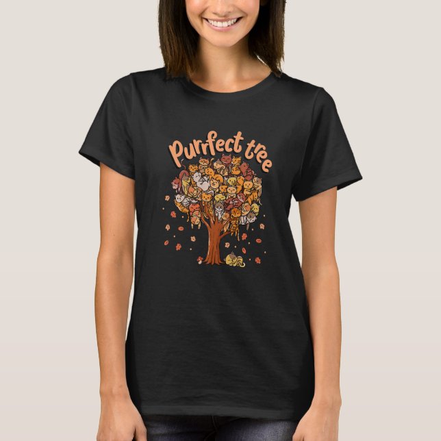 Purrfect Tree Kittens Family Of Cats Fall Season L T-Shirt (Front)