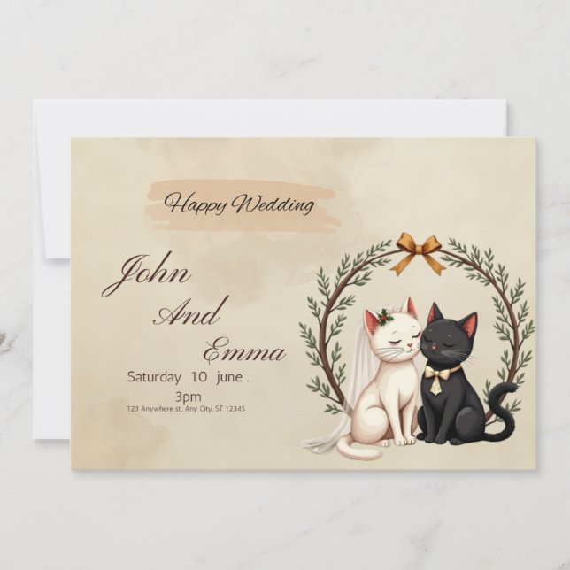 Purrfect Union: John and Emma's Whimsical Wedding  Invitation (Front)