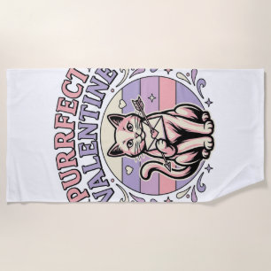 Purrfect Valentine Cat Valentine Love Vintage Vect Beach Towel