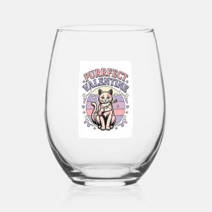 Purrfect Valentine Cat Valentine Love Vintage Vect Stemless Wine Glass