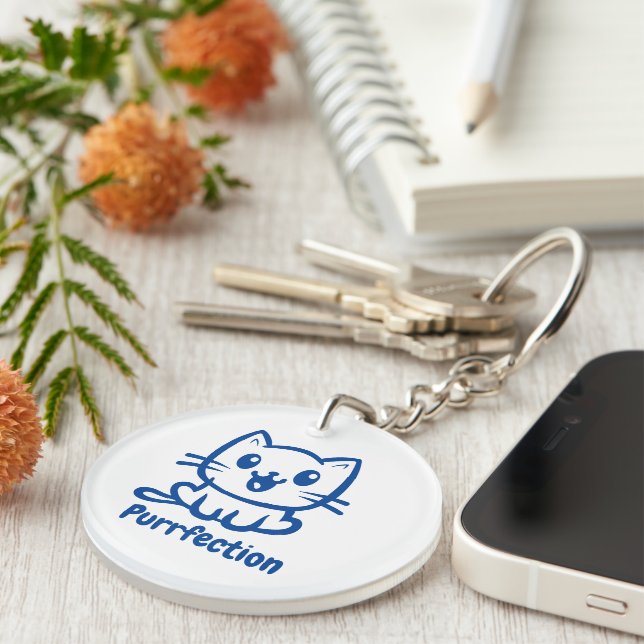 Purrfection, Very Cute Anime Cat Key Ring (Front Right)
