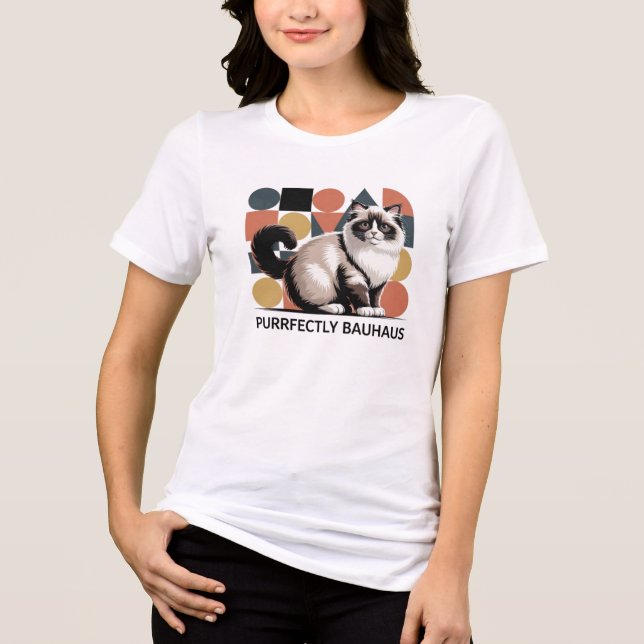Purrfectly Bauhaus Ragdoll Cat Modern Art T-Shirt Tri-Blend Shirt (Front)