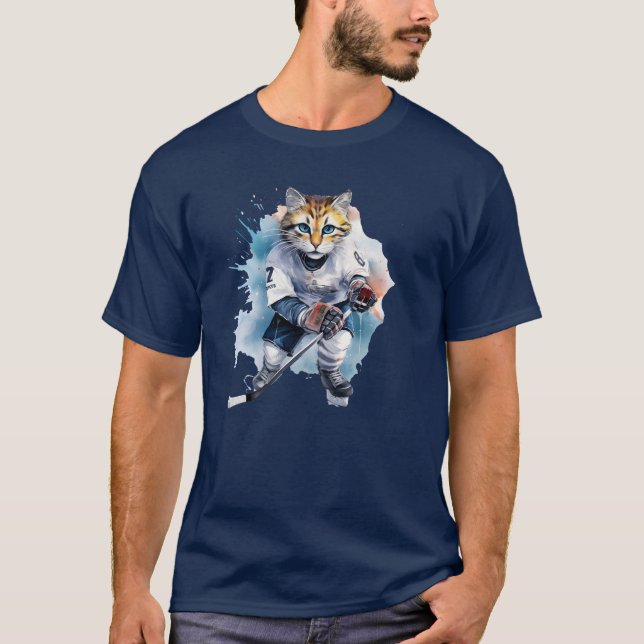 Purrfectly Cool Cat Ice Hockey T-Shirt (Front)