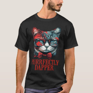 Purrfectly Dapper Cat wearing bow tie and red sung T-Shirt