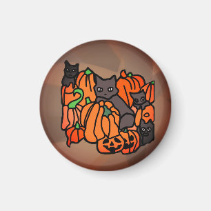 Purrfectly Haunted: Cats and Pumpkins in Halloween Magnet