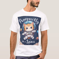 Purrfectly in Space Cat T-Shirt Kawaii Astronaut