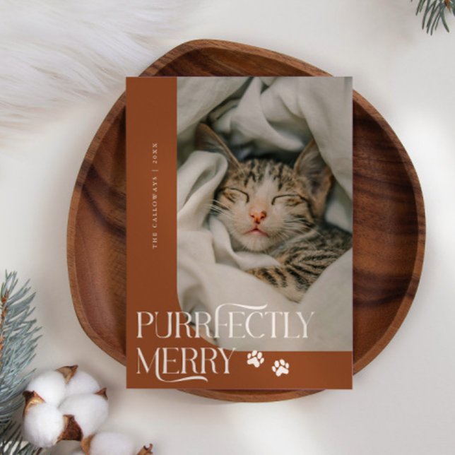 Purrfectly Merry Cat Photo Terracotta Christmas Holiday Card (Creator Uploaded)