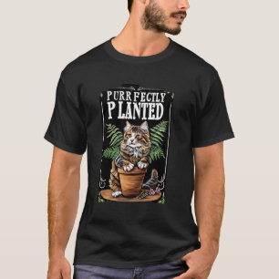 Purrfectly Planted Graphic Maine Coon Cat with Hou T-Shirt
