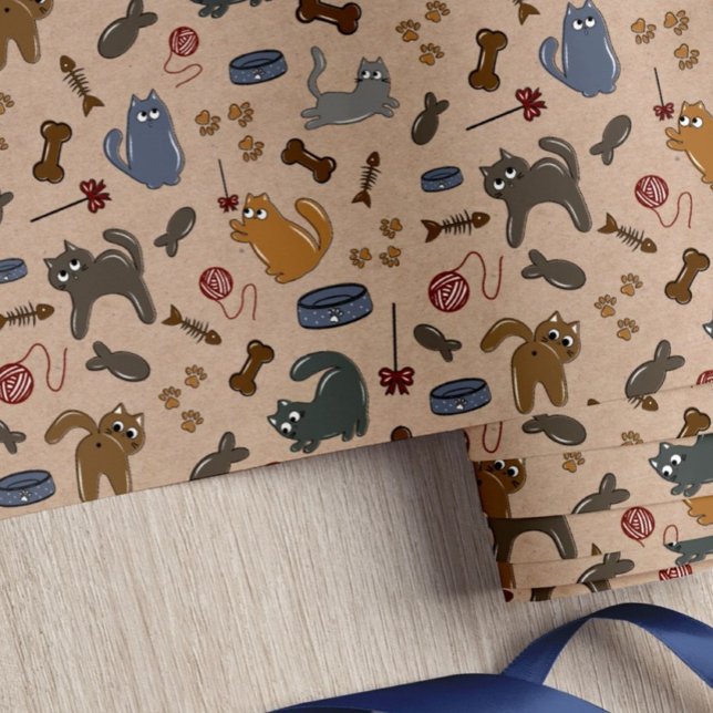 Purrfectly Playful Cats on Brown Background Wrapping Paper (Creator Uploaded)