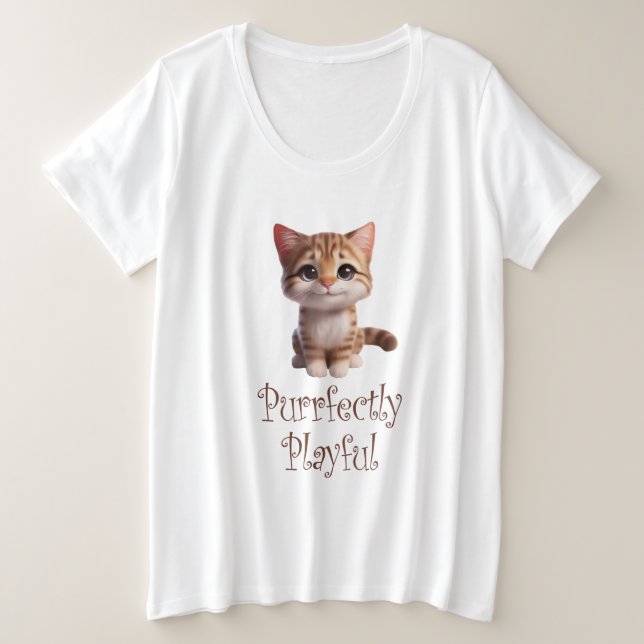 Purrfectly Playful Cute Cat Plus Size T-Shirt (Design Front)