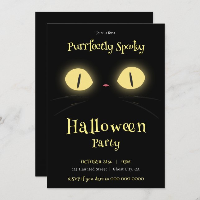 Purrfectly Spooky Cat Lovers' Halloween Party Invitation (Front/Back)