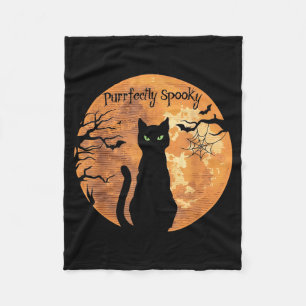 Purrfectly Spooky Halloween Black Cat Lover Fleece Blanket