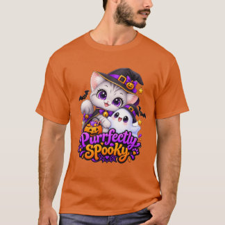 Purrfectly Spooky Halloween Cat Dark T-Shirt