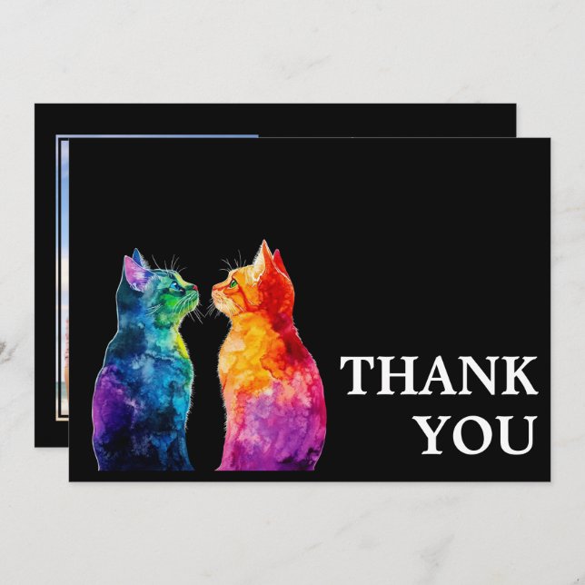 🌈  Purrfectly Yours: Rainbow Love Thank You Card (Front/Back)