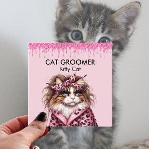 Purrferct Cat Groomer Sitter Pink Glitter Dripping Square Business Card