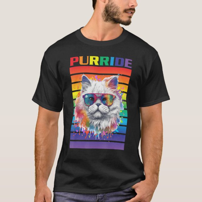 Purride Cat Ally Cat Pride Cat with Pride Flag Pri T-Shirt (Front)