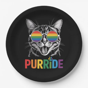 Purride Cat Gay Lesbian Rainbow LGBTQ Ally Pride Paper Plate