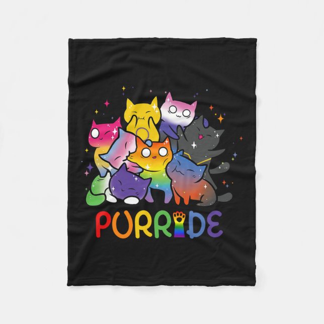 Purride Cat Pride Ally Lgbt Rainbow Animal Lovers  Fleece Blanket (Front)