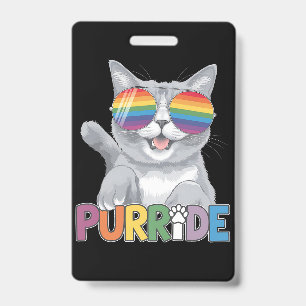 Purride Cat Sunglasses Gay Pride Rainbow LGBTQ ID Badge