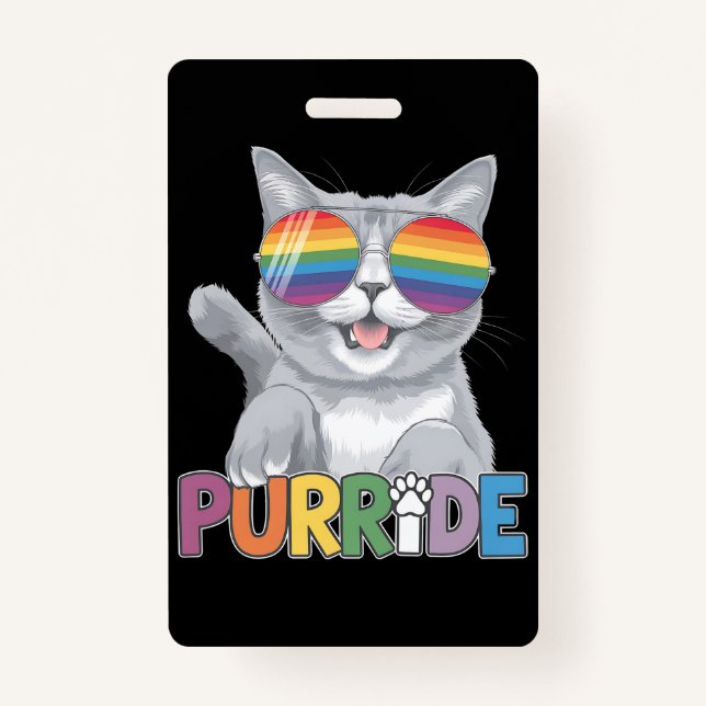 Purride Cat Sunglasses Gay Pride Rainbow LGBTQ ID Badge (Front)