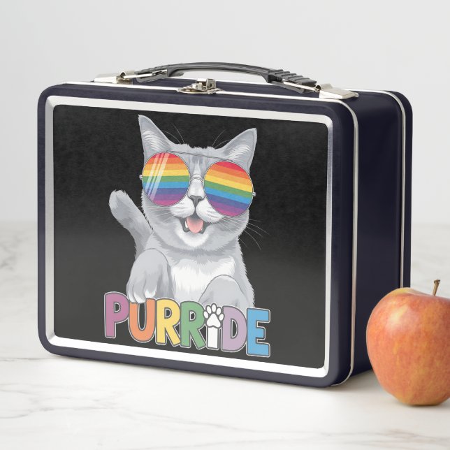 Purride Cat Sunglasses Gay Pride Rainbow LGBTQ Metal Lunch Box (In Situ)