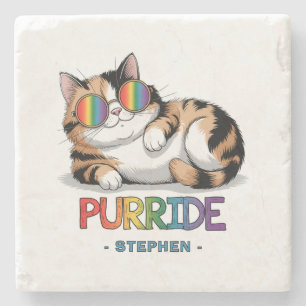 Purride - Cool Cat Pride LGBTQ Stone Coaster