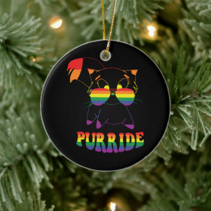 Purride Cute Gay Cat Lesbian Rainbow Ceramic Tree Decoration