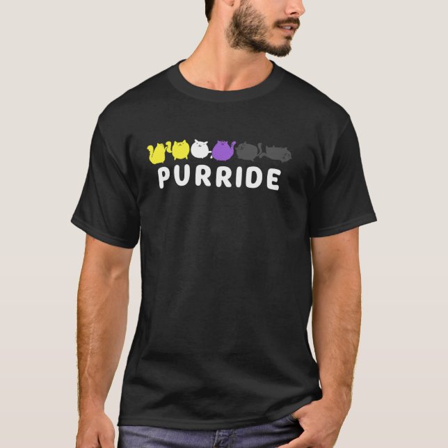 Purride Cute Round Cats Nonbinary Pride Fun Enby L T-Shirt (Front)