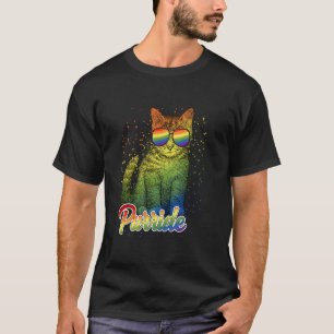 Purride LGBTQ Cat With Sunglasses Rainbow Gay Prid T-Shirt