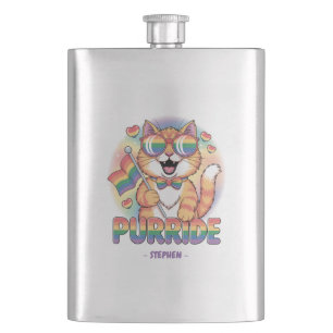 Purride – Orange Cat with Pride LGBTQ Flag Hip Flask