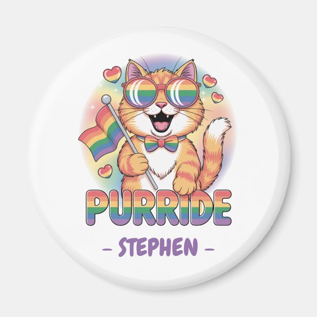 Purride – Orange Cat with Pride LGBTQ Flag Magnet (Front)