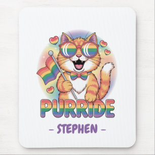 Purride – Orange Cat with Pride LGBTQ Flag Mouse Pad