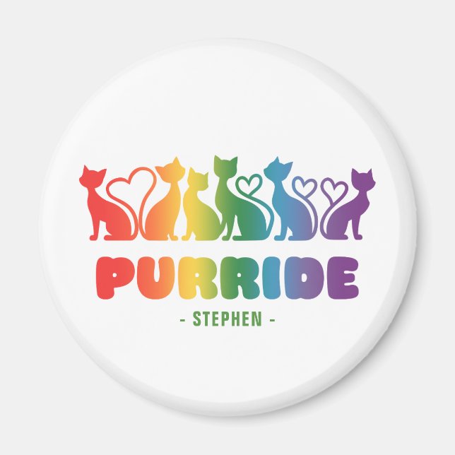Purride – Rainbow Cat Silhouette LGBTQ+ Pride Pun Magnet (Front)
