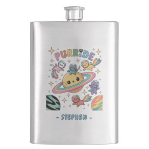 Purride Space Cats – Kawaii Astronaut Cats Hip Flask