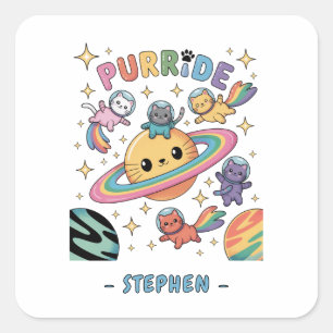 Purride Space Cats – Kawaii Astronaut Cats Square Sticker