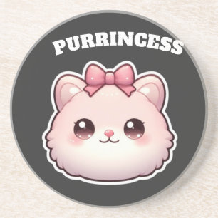 Purrincess Cute Pink Kitty Bow Design Coaster
