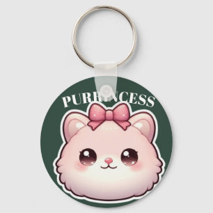 Purrincess Cute Pink Kitty Bow Design Key Ring