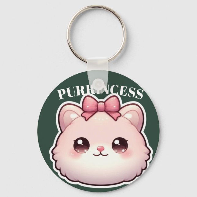 Purrincess Cute Pink Kitty Bow Design Key Ring (Front)