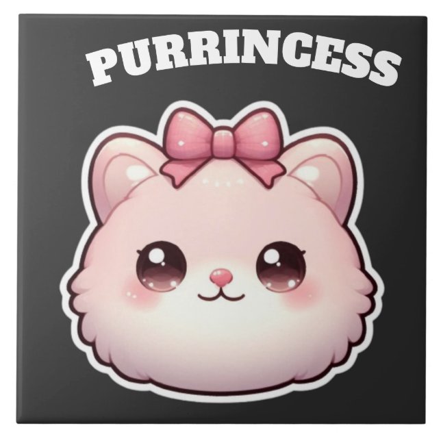 Purrincess Cute Pink Kitty Bow Design Tile (Front)