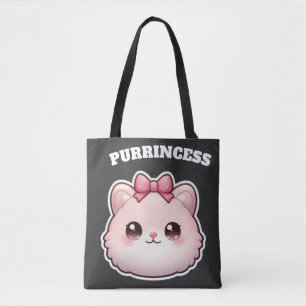 Purrincess Cute Pink Kitty Bow Design Tote Bag