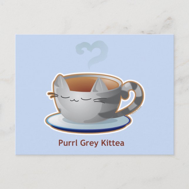 Purrista Pawfee: Grey Kitty Tea Mug Postcard (Front)