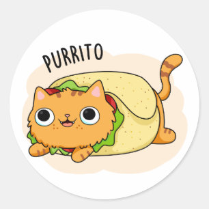 Purrito Funny Cat Burrito Pun Classic Round Sticker