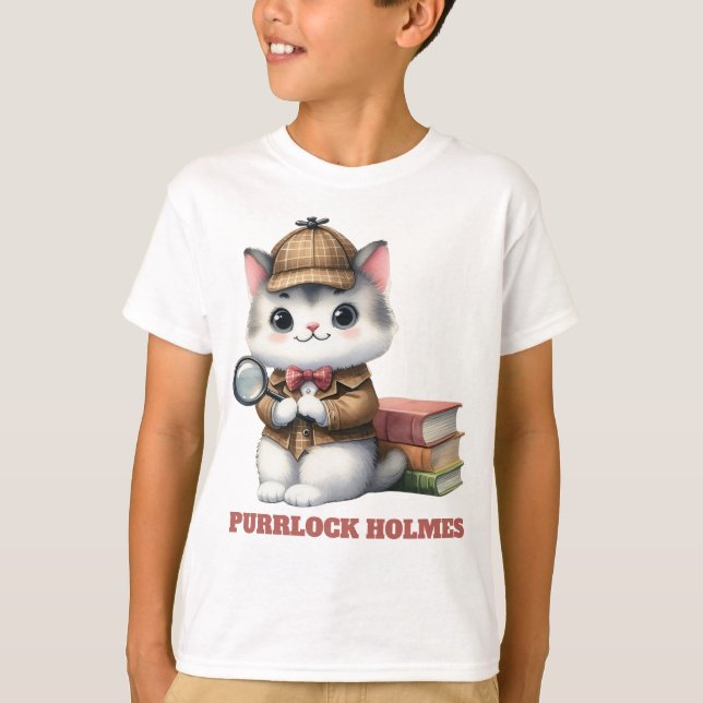 Purrlock Holmes Kitten Detective T-Shirt (Front)