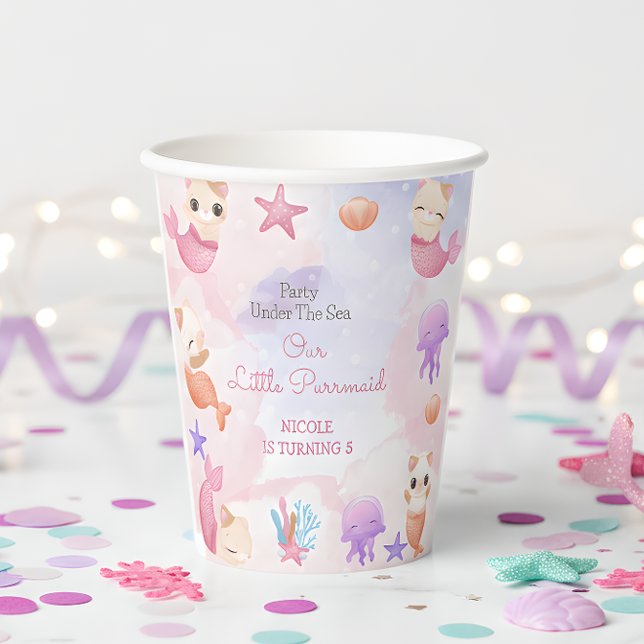 Purrmaid cat mermaid birthday paper cups (Creator Uploaded)