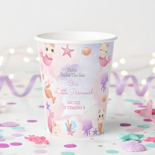 Purrmaid cat mermaid cute girl birthday paper cups