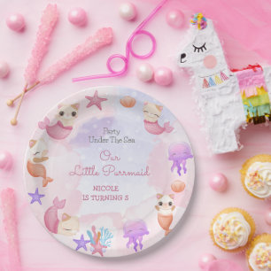 Purrmaid cat mermaid cute girl birthday paper plate